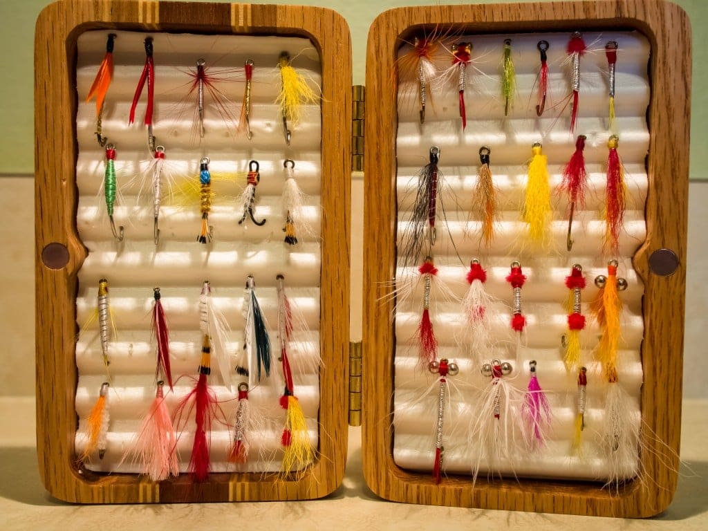 The Complete Collection of Pfeiffer Shad Flies (41 total) in a handmade wooden fly box