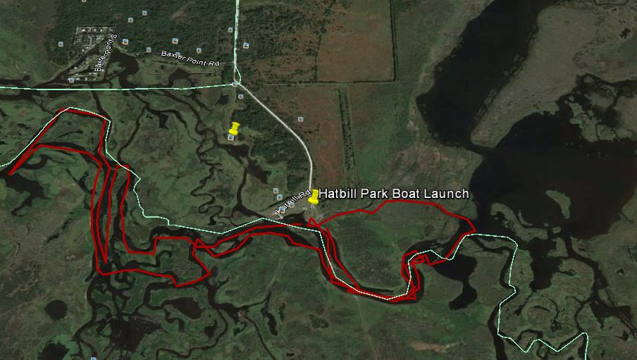 map of kayak trip from Hatbill Park on 01-31-16