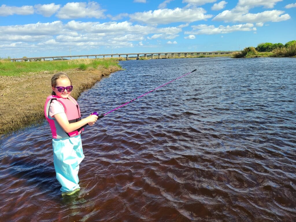 Evelyn fishing the creek mouths near the SR 46 bridge