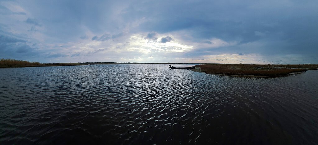 Panorama of the Sportspal canoe at the Mouth of the Econ